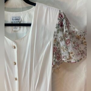 Vintage 80's Especially Yours Ivory and Floral Tie Back Dress, Size 11/12